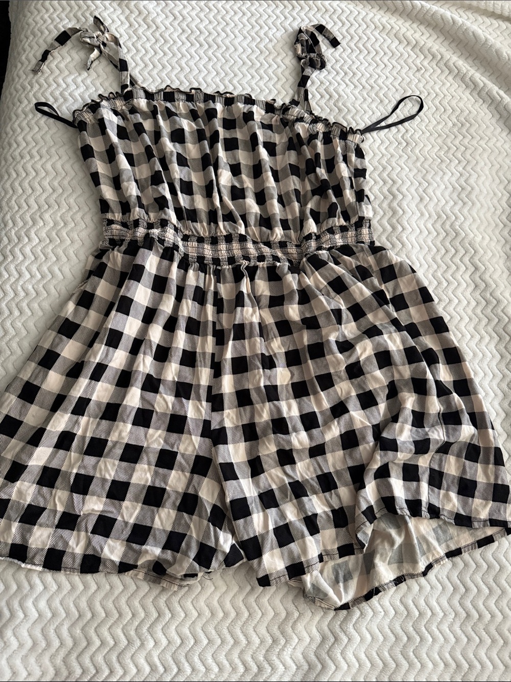 torrid Black and Cream Gingham Tie-Strap Romper